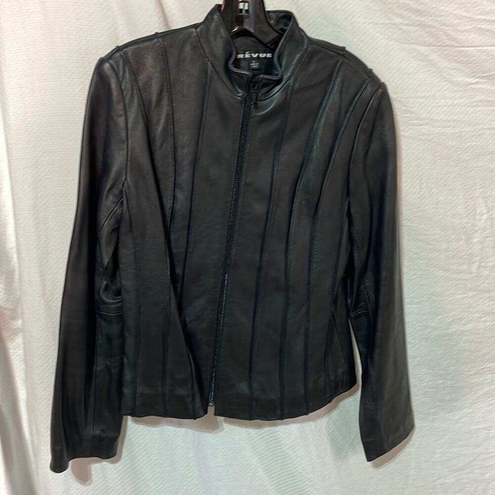 Revue 6 black leather shaped jacket worn once euc like new exposed seams
